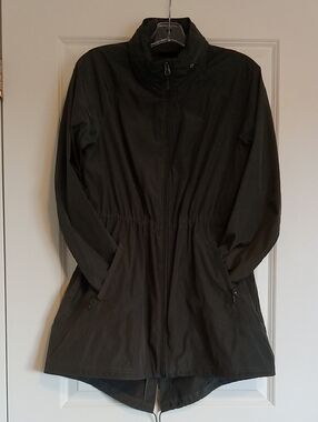 Women's Forest Green Zip-Front Windbreaker Anorak Jacket With Zip-Up Hood